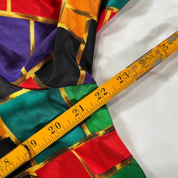 Vintage 80s Notations Geometric Blouse Red Blue Large    Lot J - Picture 6 of 7